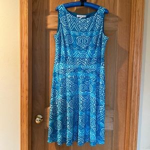 Evan-Picone Sleeveless teal and white dress